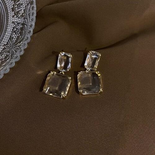 PERMIH Korean Fashion Geometry Earrings For Women Large Transparent Imitation Crystal Drop Earrings Elegant Chic Female Earrings