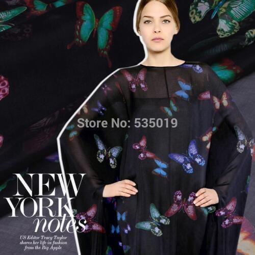 Telas Elegant silk senior silkworm Butterfly printed silk fabric ultra-thin chiffon yarn clothes skirt summer dress tissu