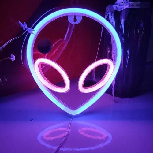 LED Alien Shaped Rainbow Neon Signs Light Wall Decor Art Hanging Night Lamp for Home Bedroom Halloween Wedding Neon Lamp