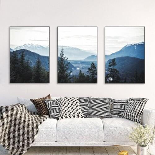Navy Blue Mountain Landscape Photo Prints Scandinavian Modern Posters Wall Art Canvas Painting Pictures for Living Room Decor