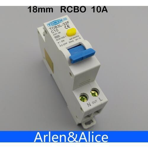 18MM RCBO 10A 1P+N 6KA Residual current differential automatic Circuit breaker with over current and Leakage protection
