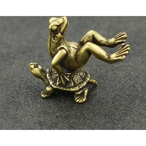 Office Desk Decoration Ornaments Retro Brass Tortoise Frog Miniature Statue Home Decoration Statue Brass Sculpture