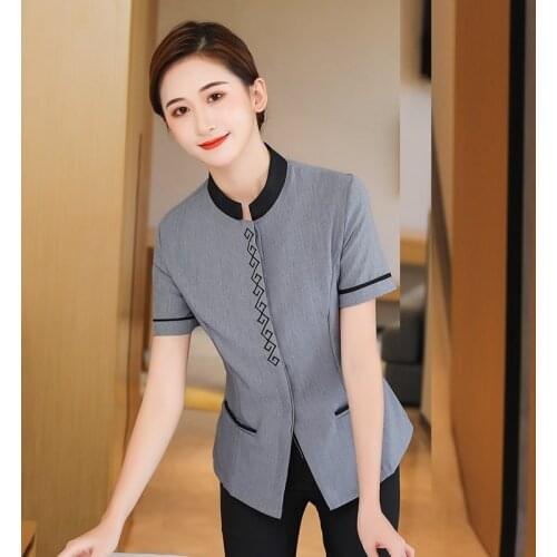 Housekeeping Uniform Restaurant Hotel Uniform Short Sleeve Workwear Housekeeper Clothes Cleaning Overalls Waiter Jacket AS364