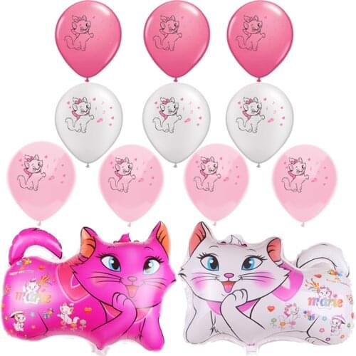 Marie Cat Balloons Rose Pink Pet Princess Latex Aluminum Ballons Cartoon Cute Animal Baby Girl Happy Birthday Party Decorations