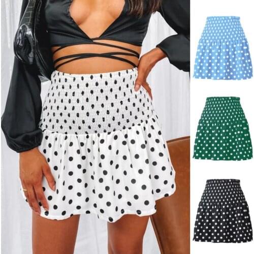 Summer Womens Skirt Harajuku High Waist Super Elastic Polka Dot Printed Pleated Skirt Large Size Street Festival Costume Korean