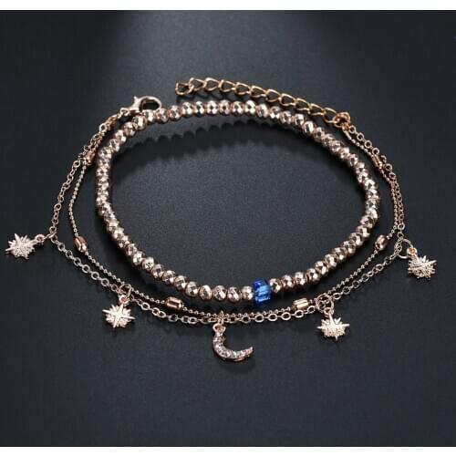 2019 Multi-layer Beaded Star And Moon Anklet Gift For Women Young Girl Fashion Bohemian Beach Beautiful Anklets