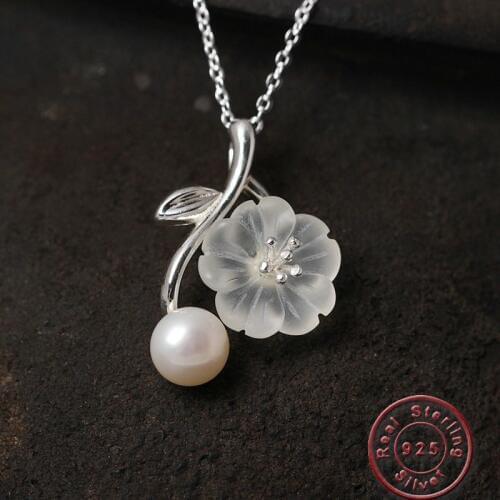 Amxiu Natural Crystal Freshwater Pearl Necklace Branch Flower 925 Silver Jewelry For Women Girl Accessories Valentines Day Gift