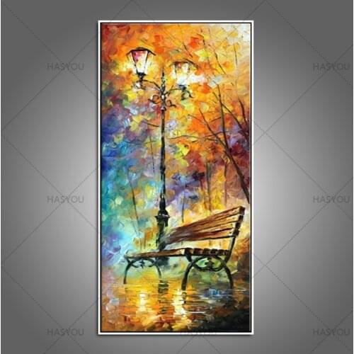 100%Handmade Modern Palette Knife Park Street Oil Painting On Canvas Art Pictures For Room Decor Wall Paintings No Frame