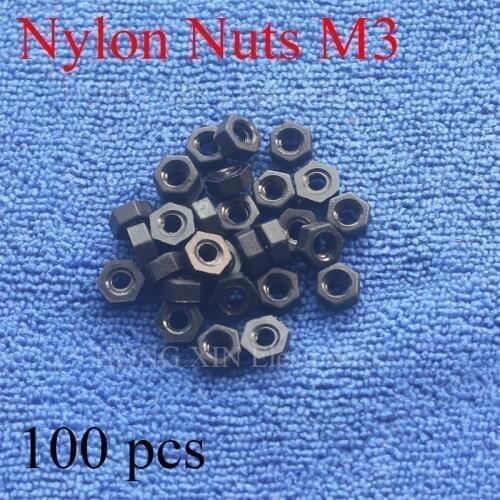 100Pcs M3 PA66 Nylon Hex Nut Hexagon Plastic Hex Nuts Black White Screw Nut ROSH