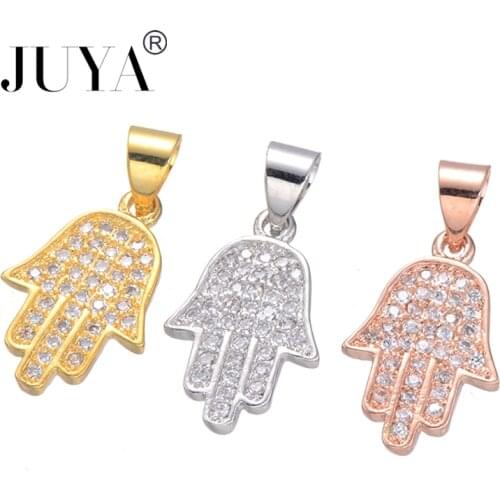 17mm*11mm Gold Rose Gold Copper Metal Inlaid AAA Zircon Fashion Small Hamsa Hand Lucky Charms Pendant For Jewelry Making