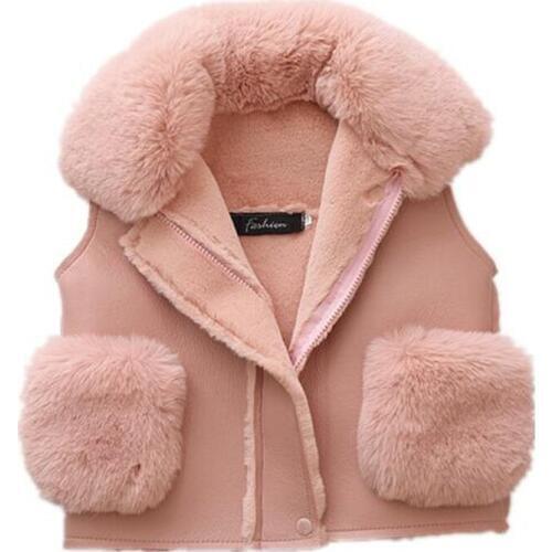 2018 Kids Faux Fur Vest Girls Coat Jacket Imitation fox Artificial Fur Grass High Quality Plush+leather Winter Clothes Warm Fur