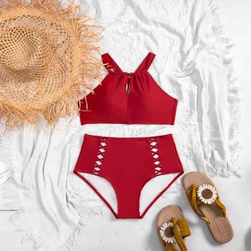 2021 Two Pieces High Waist Bikini Push Up Padded Swimwear Women Monokini Maillot Femme Maio Biquini Mujer Banador Badpak Dames