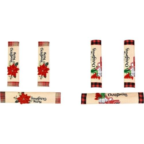 3Pcs Christmas Decoration Antiskid Refrigerator Door Handle Cover Microwave Handle Gloves Kitchen Accessories New Year Decor