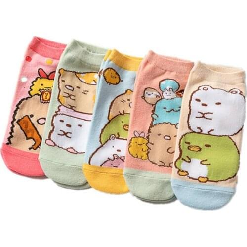 5 Pairs San-X SUMIKKO GURASHI Cute animal pattern Socks Cartoons Boat socks Comfortable Cotton Ankle Socks boys girls Kids gift