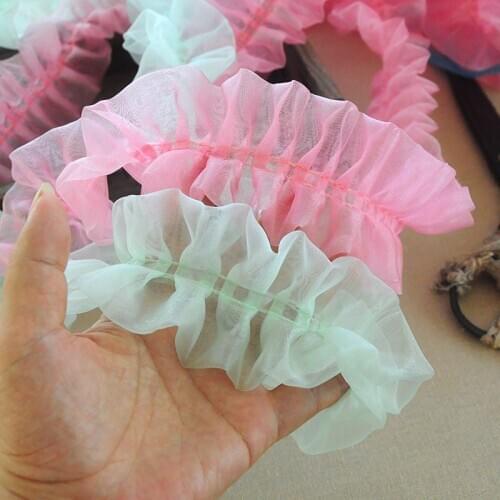 6.5CM Pink Green Flash Organza Pleated Lace Handmade DIY Lolita Dress Skirt Decoration Material Doll Clothes Accessories