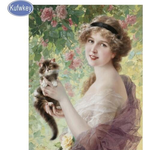 Cat and woman Diamond Embroidery Diy Diamond Painting wall sticker Full square drill Rhinestones of pictures Cross Stitch