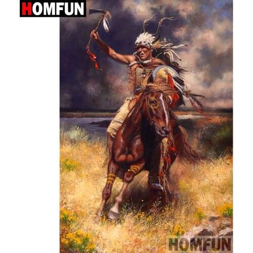 HOMFUN Diamond Painting "Indian horse" Cross Stitch Custom Photo Diamond Embroidery Square Round Drill Home Decor A08480