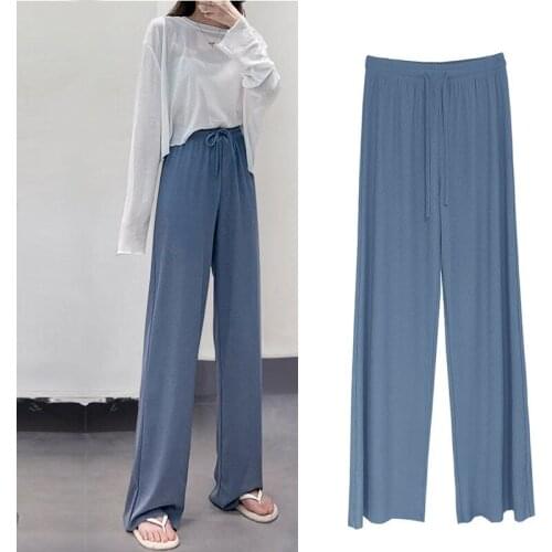 Ice Silk Wide-Leg Pants WomenS Summer Thin Section Loose Large Size High Waist Was Thin Drape Casual Straight Leg