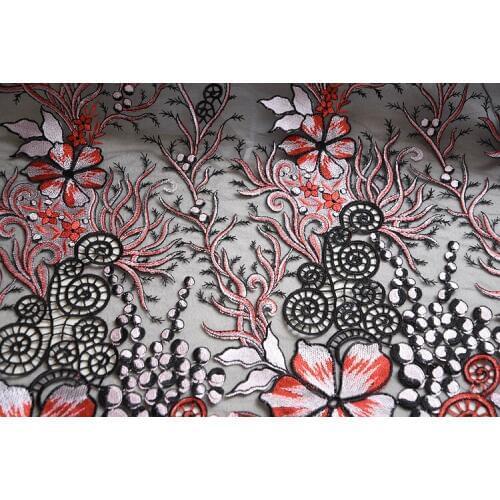 Black Red Embroidered Flower Wedding Lace Fabric Floral Gauze Fabric New Arrivals 2019 Bridal Gown Lace