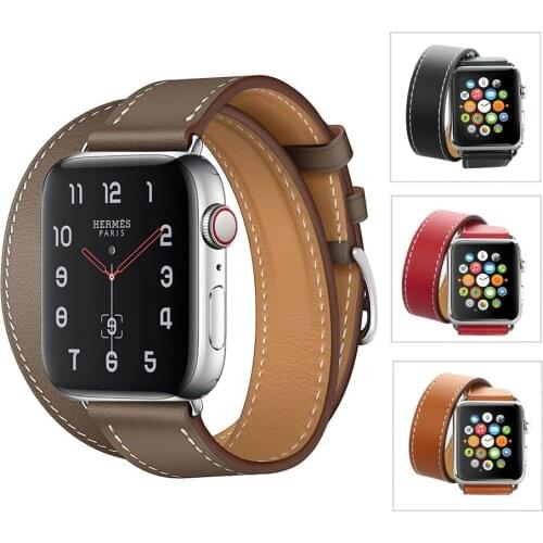 Double Tour Extra-long Leather Loop for Apple Watch Band 42mm 38mm 40mm 44mm Bracelet Strap for iWatch 5 4 3 2 1 SE 6 Correa
