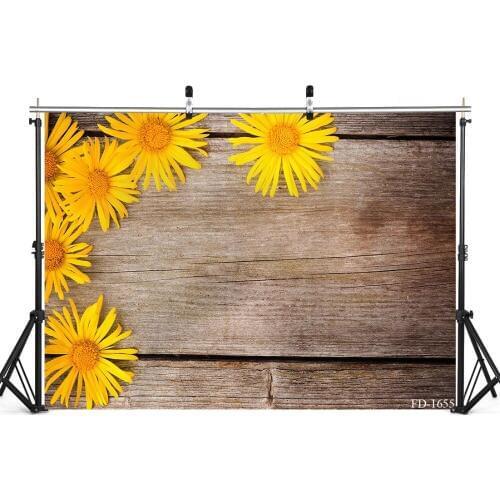 Sunflower Wooden Board Photographic Background Portrait for Child Perfume Cream Clothes Vinyl Printed Backdrop Photo Studio