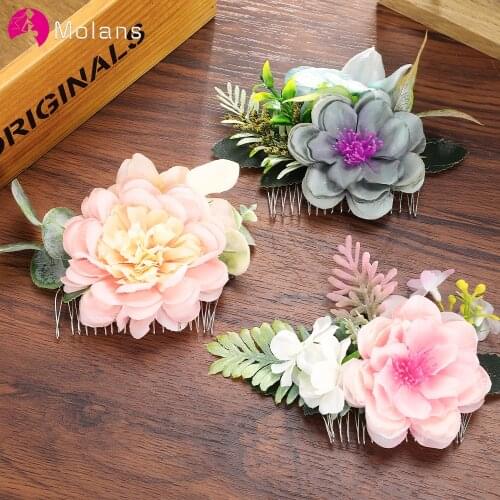 Molans New Boho Bridal Hair Combs Wedding Floral Women Stimulation Flower Hairpins Brides Hair Accessories Greenery Combs