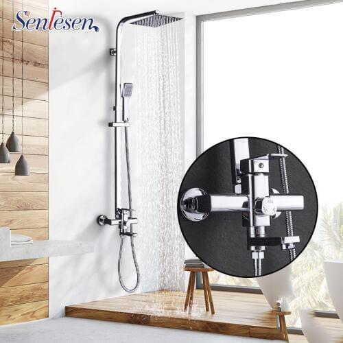 Senlesen Chrome Bathroom Shower Faucet Set Wall Mount 10''Rainfall Shower Head ABS Shower Hand Swivel 3-WAYS Mixer Tap