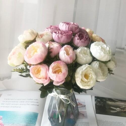 6 Heads/Bouquet Peonies Artificial Flowers Silk Peonies Bouquet White Pink Wedding Home Decoration Fake Peony Rose Flower