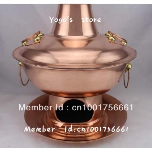 36cm China copper hot pot thickened Mongolian chaffy dish Chinese charcoal handmade cooking fire tube disc set chafingdish