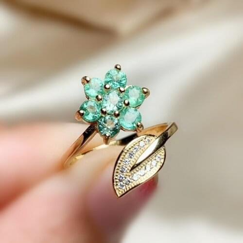 Per jewelry Natural real emerald flower style ring Free shipping 3*3mm 0.15ct*7pcs gemstone 925 sterling silver T204153