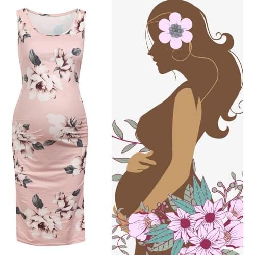 Maternity Summer Dresses Pregnancy Sleeveless Sundress Casual Printed Dress Evening Dress For Pregnant Women Maternity Clothes