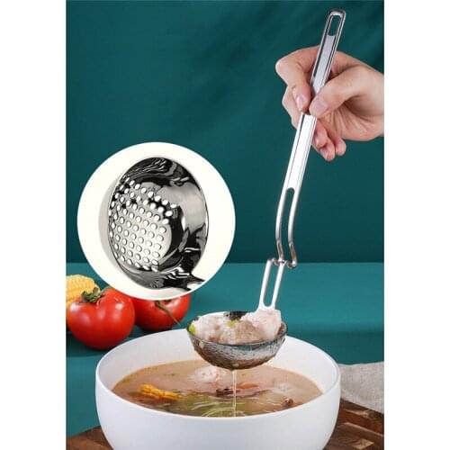 Long Handle Porridge Spoon Bending Hot Pot Soup Spoon Stainless Steel Hanging Wall Spoon Soup Colander Kitchen Cooking Tools