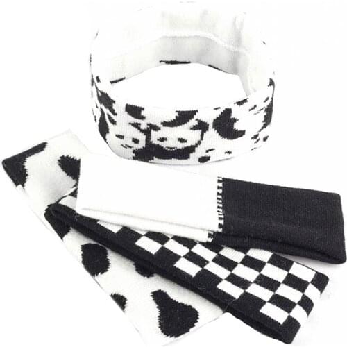 Fashion Cow Black White Zebra Pattern Headband Yoga Gym Stretch Sweatband Pattern Knitted Hair Band Women Men Headwear