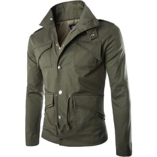 Top quality Cotton Jacket Men Stand Multi-pocket Jacket Army Green Coats Spring Casual Jacket Male 4XL Casaco Masculino