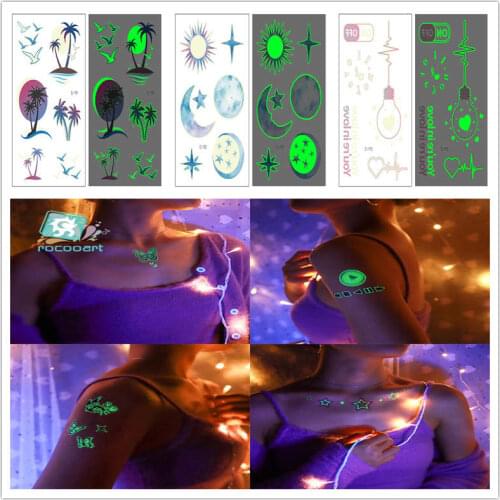 New Temporary Waterproof Luminous Tattoo Sticker Gradient Space Feather Butterfly Music Festival Tattoo Sticker