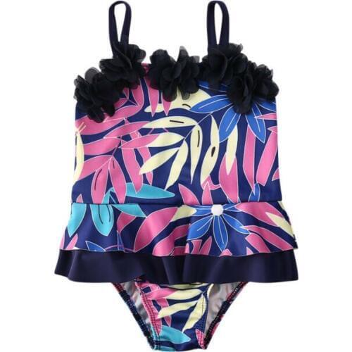 New Little Girls One-piece Swimsuit Toddler Baby Girl Swimwear Leaf Print Swimsuits One-piece Bikini Beachwear Tankini 0-4T