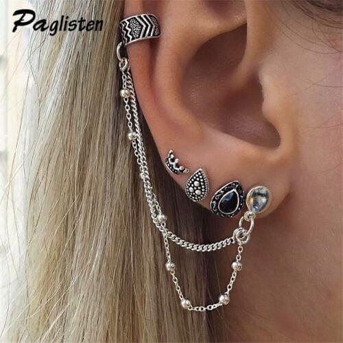 New Bohemian Retro Wind Crown Water Drop Chain of earrings Piercing Fashion Earrings For Women Bijoux Jewelry