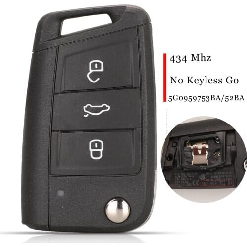 Jingyuqin Original Remote Key Fob 434MHz ID48 For VW MQB Golf VII MK7,Skoda Octavia A7 2017 5G0959753BA/5G0959752BA