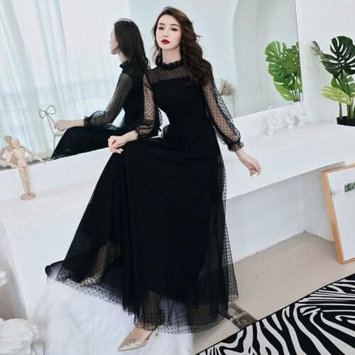 Special Occasion Dresses Illusion O-Neck Full Tulle Lace A-Line Luxury Black Floor-Length Vintage Elegant Women Prom Gown E838
