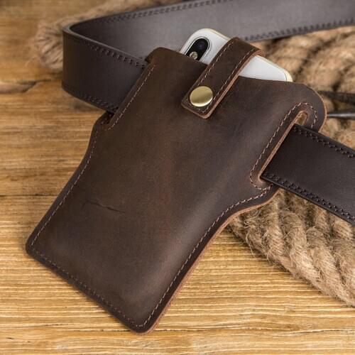 100% Genuine Leather Cellphone Belt Waist Bag For Men Male Vintage Handmade Loop Holster Mobile Phone Cover Case Holder Bags Man