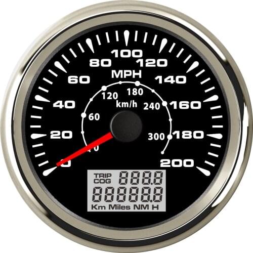 SAMDO 85mm 7 Color Backlight GPS Speedometer Gauges 0-200 MPH 0-300 Kmh GPS Speed Odometers Speed Indicators Silver