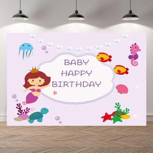 SeekPro Photo Backdrops Under The Sea Fish Mermaid Princess Girls' Party Poster Baby Birthday Photographic Backgrounds Photocall