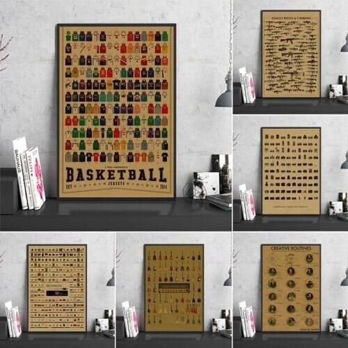 Violin Weapon Basketball Clothing Vintage Poster Classic Collection Canvas Painting Nordic Wall Picture Cafe Living Room Decor