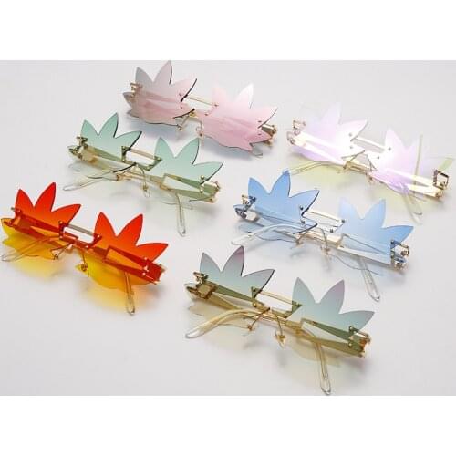 Vintage Punk Maple Leaf Sunglasses Men Women Gradient Rimless Sunglasses Mirror Green Orange Glasses UV400 Driver Goggles