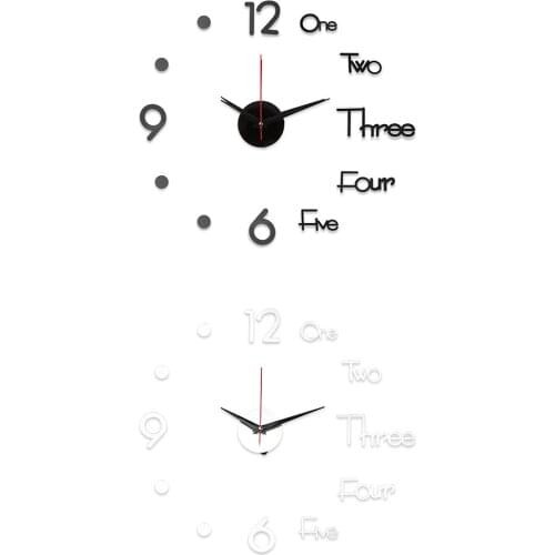 Modern Wall Clock 3D DIY Acrylic Mirror Stickers Bedroom Home Quartz Needle