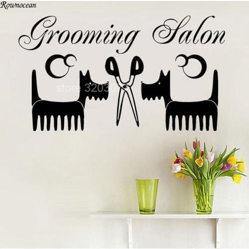 ROWNOCEAN pet hairdressing window decal Dog Grooming Salon Wall Decal Vinyl Scissors Stickers for Pet Shop Home Decor Z191