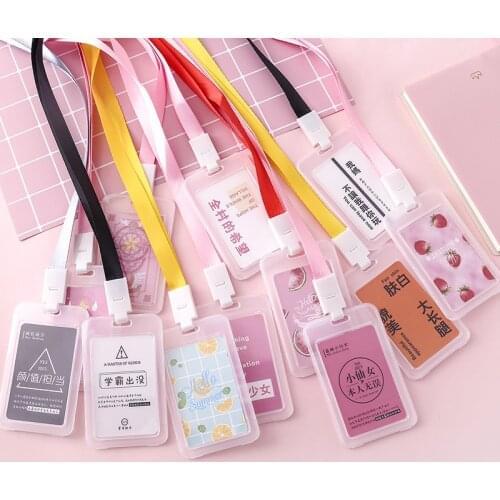 Hanging Rope Transparent Card Case Clear ID Certificate Card Pass Cover Student Staff Identity Business Cards Holders Children