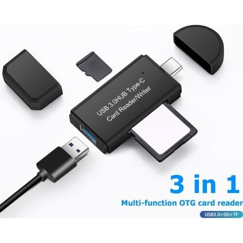 YC-432 USB Extension Cable HUB Charge Secure Digital TF Memory Card Reader USB Type C to USB 3.0 OTG Adapter