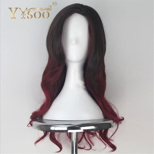 YYsoo Long Ombre Red Cosplay Wig For Women Long Wavy Dark Roots Ombre Wine Red Wigs Halloween Wig Cosplay Hair Wig