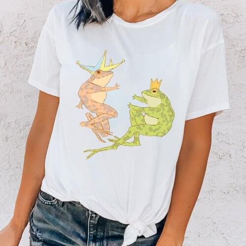 Women T shirts 2021 Summer Cute Frog Print Graphic Tee Tshirt femme 90s White Ladies T-shirt Harajuku Casual female tshirt XXXL
